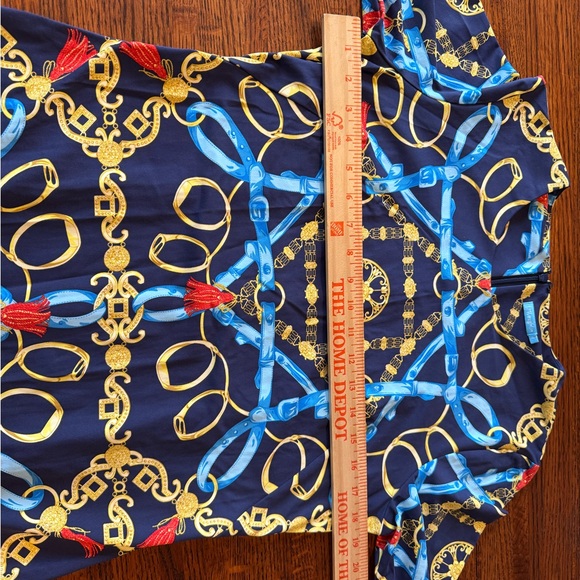 J McLaughlin Tunic Dress Blue Chain Link V Neck Preppy Equestrian Size Medium - Picture 11 of 11